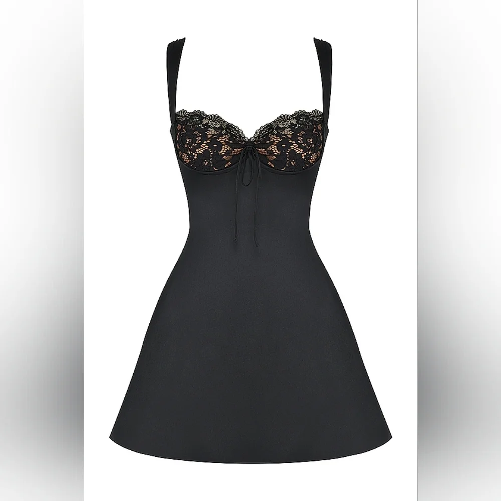House of CB Black Lace-Trim Mini Slip Dress - Picture 7 of 15
